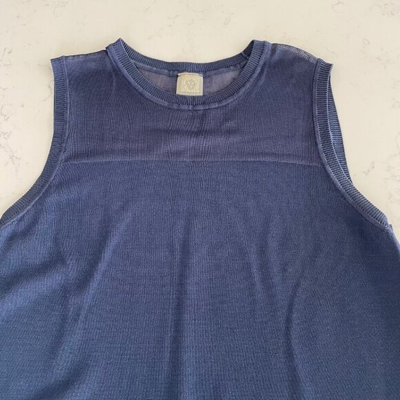 Anne Klein Vintage Slvless Crew Neck Mesh Panel Viscose Blend Knit Top Blue Sz S - Picture 5 of 12